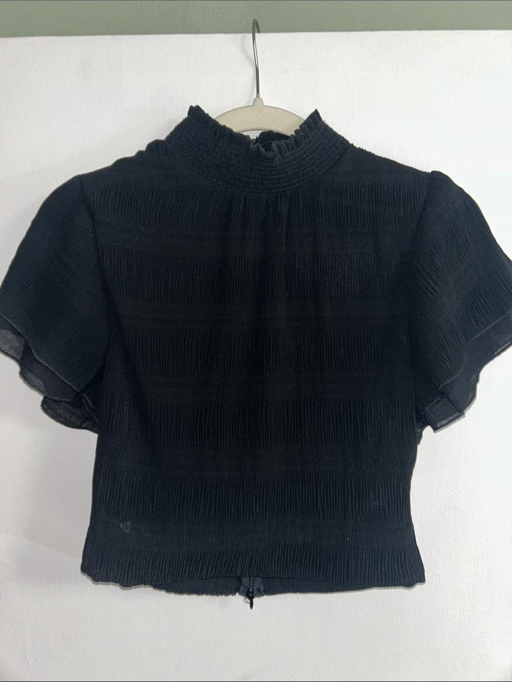 Astr Black Smocked Short-Sleeve Blouse